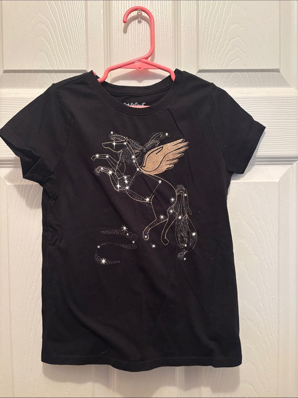 Girls' Black Pegasus Graphic Tee with Gold Wings